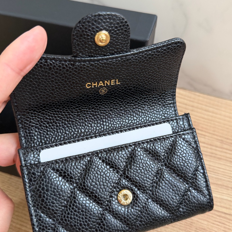 （全新）香奈兒 荔枝皮黑金 卡包/短夾-15