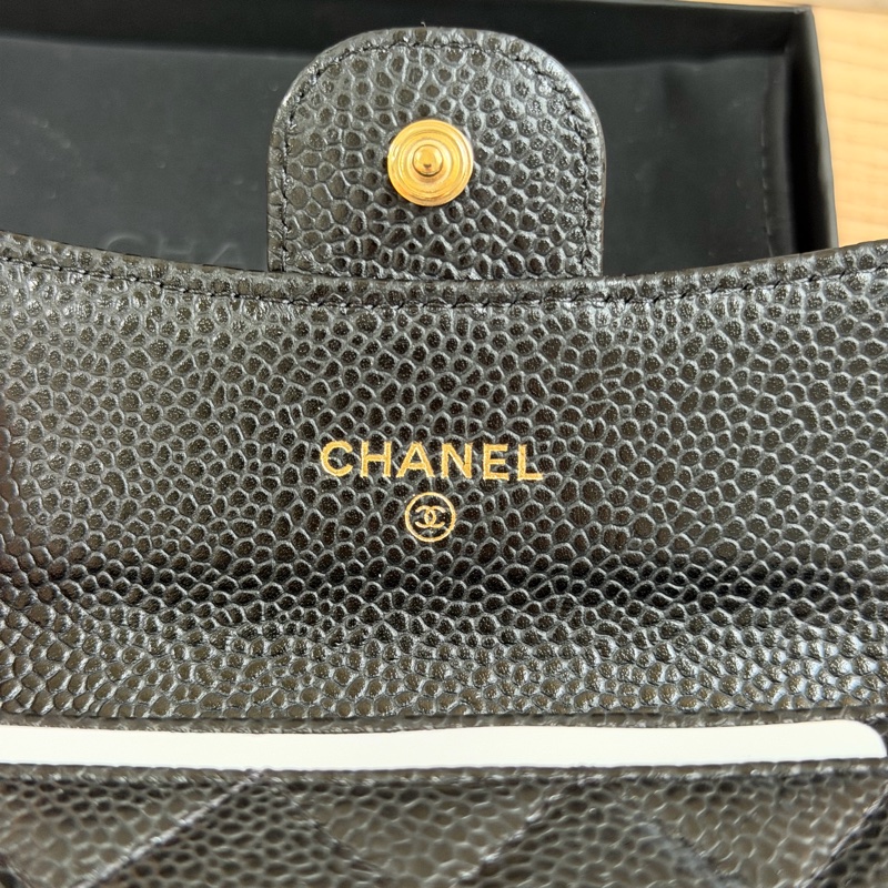 （全新）香奈兒 荔枝皮黑金 卡包/短夾-16