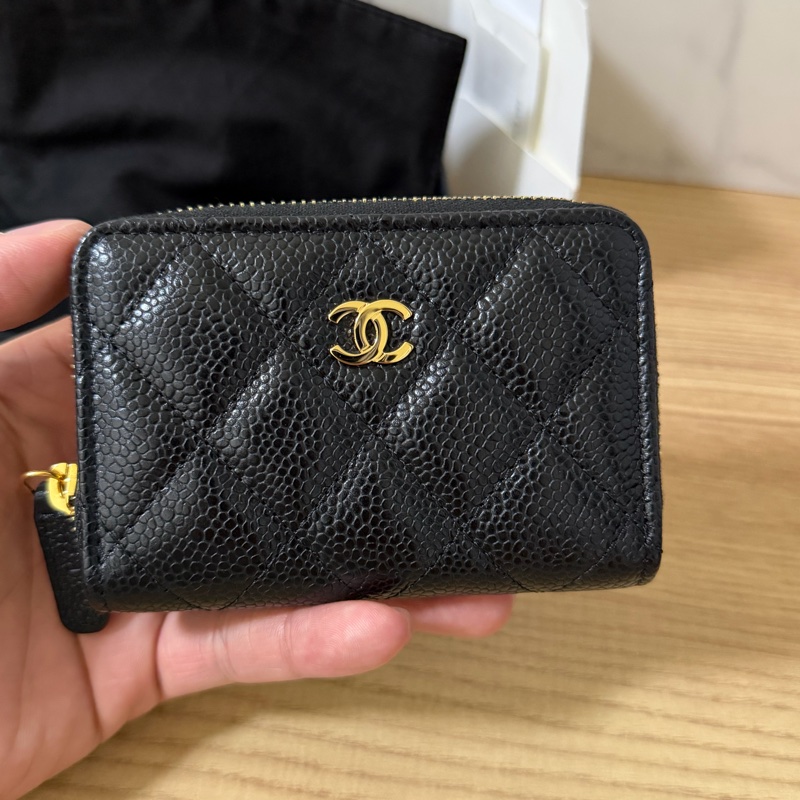 (全新)香奈兒 黑金荔枝皮ㄇ拉零錢包/短夾-0