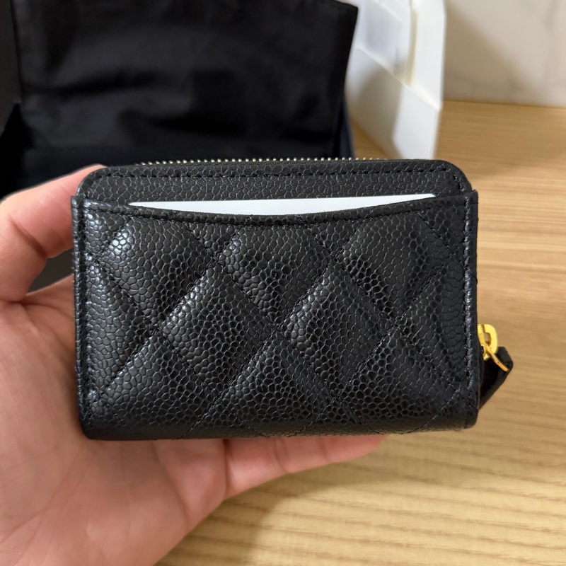 (全新)香奈兒 黑金荔枝皮ㄇ拉零錢包/短夾-1