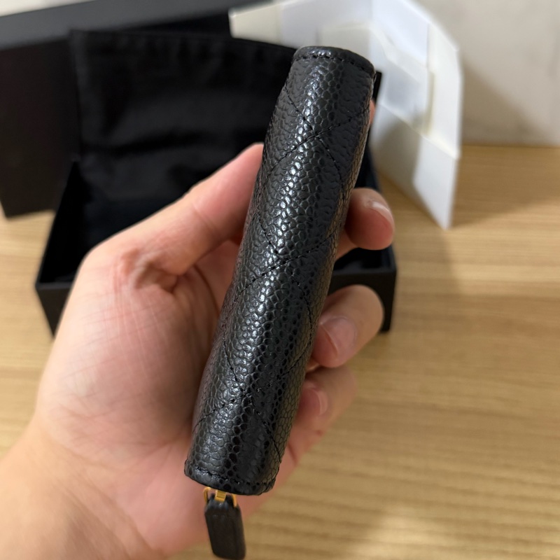 (全新)香奈兒 黑金荔枝皮ㄇ拉零錢包/短夾-3