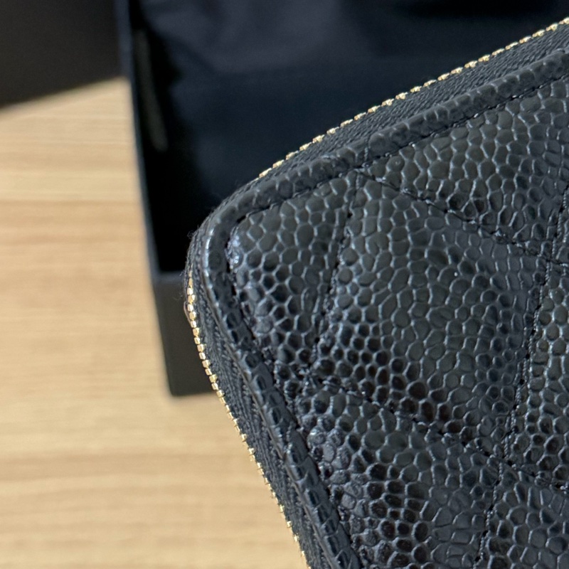 (全新)香奈兒 黑金荔枝皮ㄇ拉零錢包/短夾-11