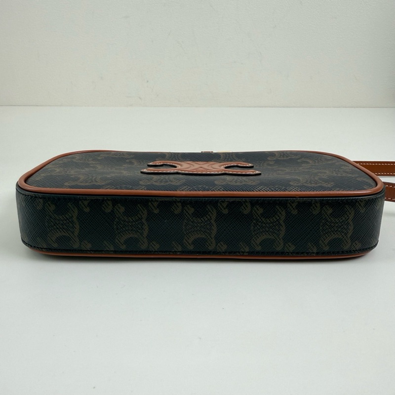 賽琳/Celine 深棕色老花凯旋门標誌印花迷你單肩包 金扣-4