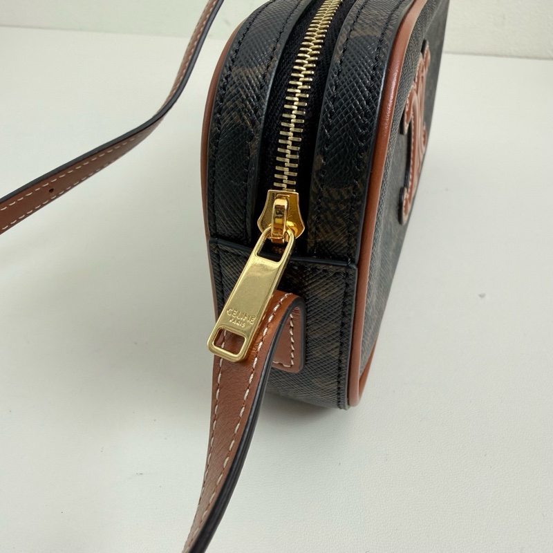 賽琳/Celine 深棕色老花凯旋门標誌印花迷你單肩包 金扣-7