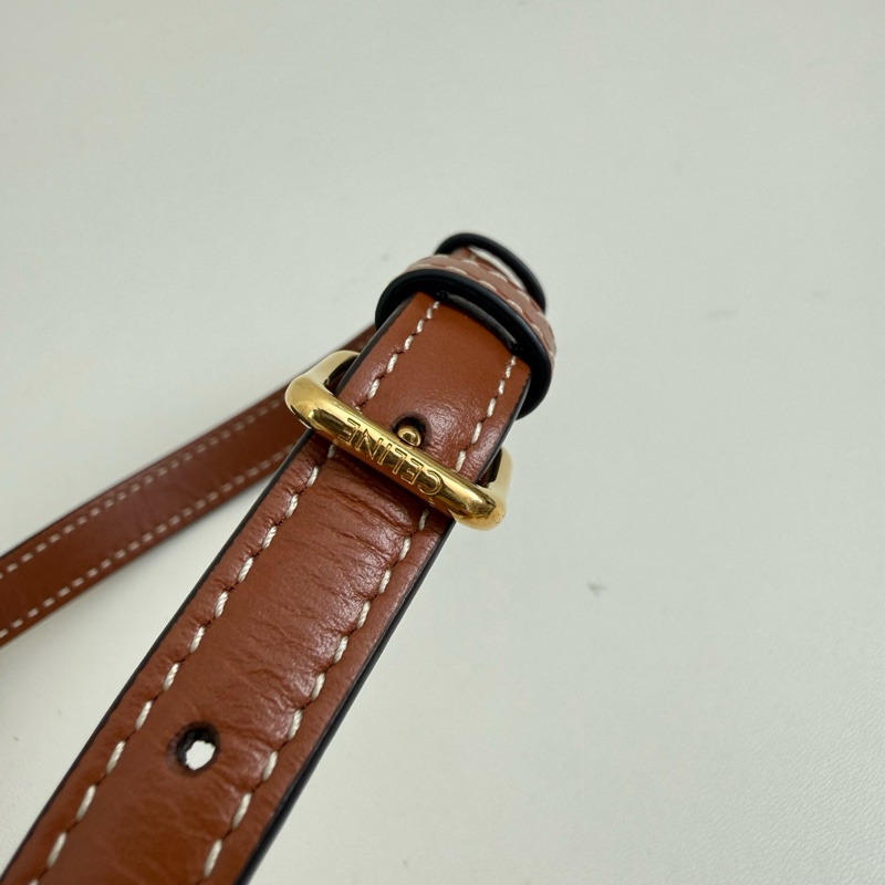 賽琳/Celine 深棕色老花凯旋门標誌印花迷你單肩包 金扣-10