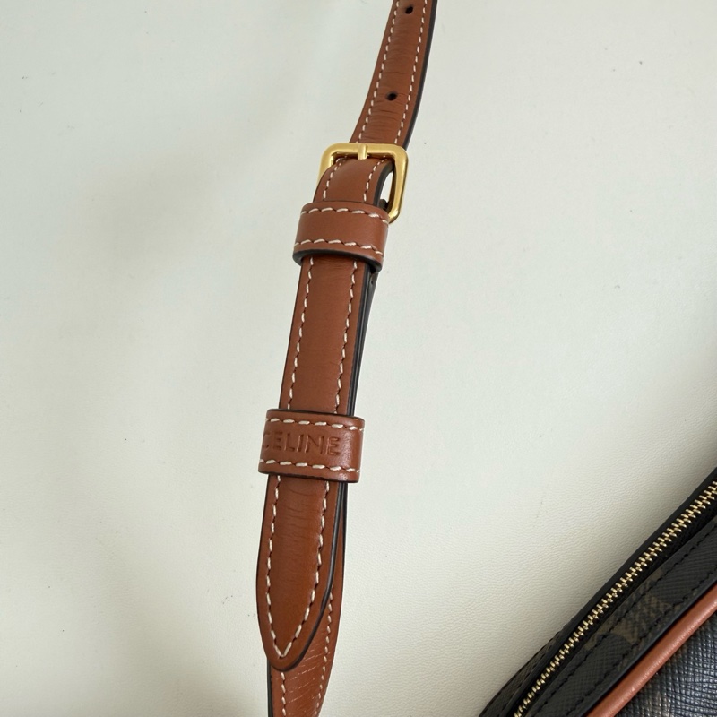 賽琳/Celine 深棕色老花凯旋门標誌印花迷你單肩包 金扣-11