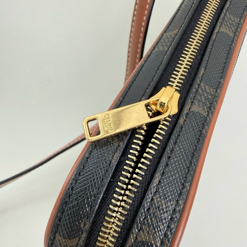 賽琳/Celine 深棕色老花凯旋门標誌印花迷你單肩包 金扣-15