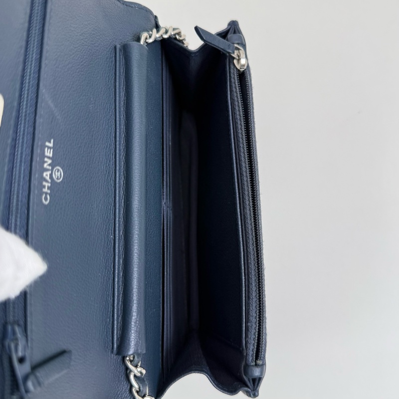 98新 CHANEL/香奈兒 woc 藍色菱格拼接單肩包-8