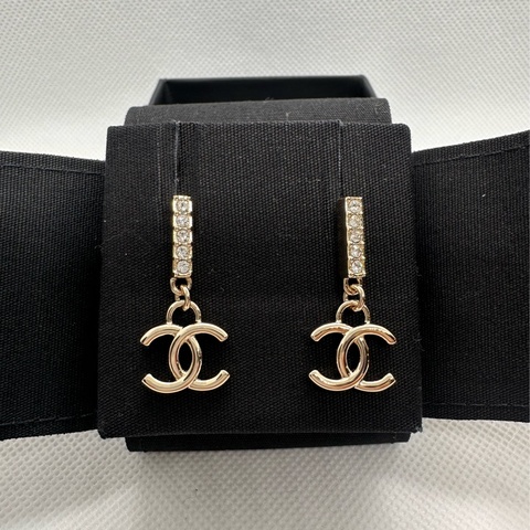 香奈兒 Chanel 耳環 雙C 垂墜帶鑽耳環