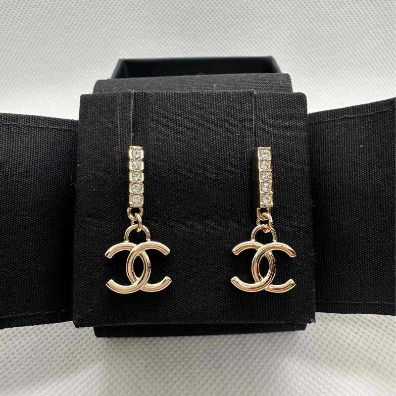 香奈兒 Chanel 耳環 雙C 垂墜帶鑽耳環-0