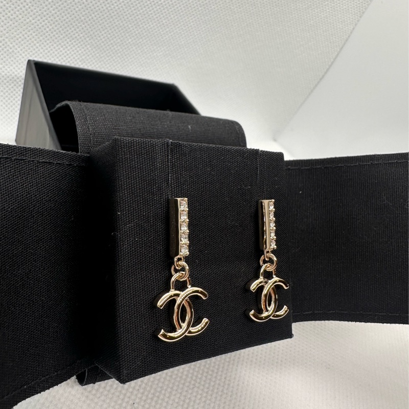 香奈兒 Chanel 耳環 雙C 垂墜帶鑽耳環-1