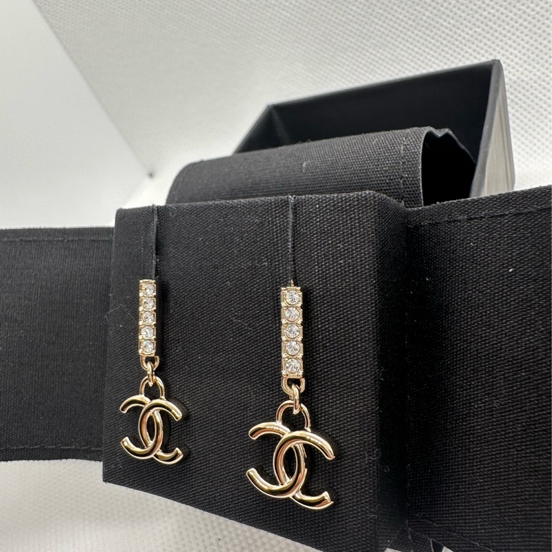 香奈兒 Chanel 耳環 雙C 垂墜帶鑽耳環-2