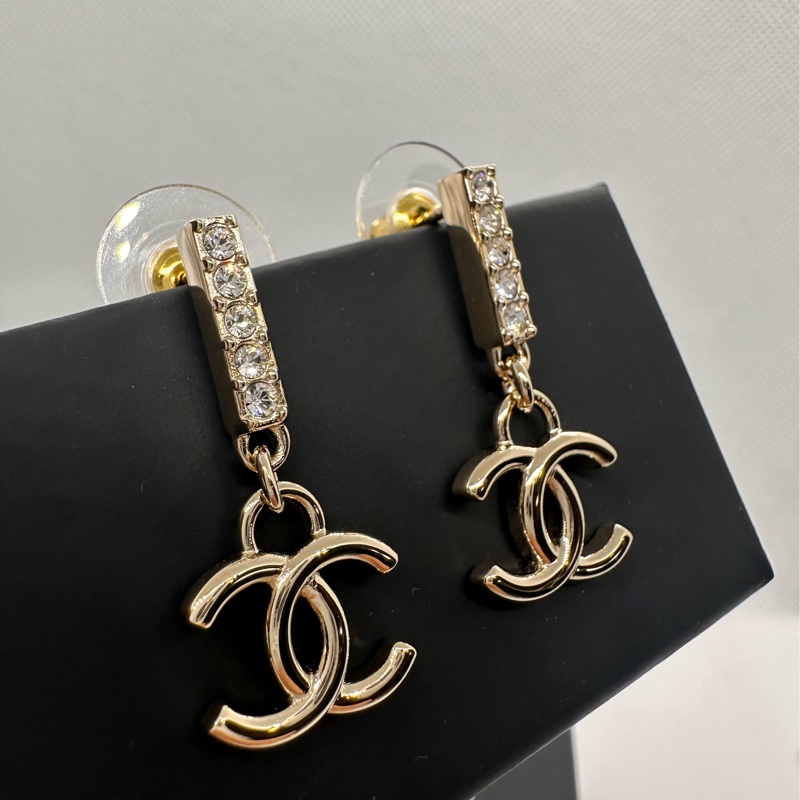 香奈兒 Chanel 耳環 雙C 垂墜帶鑽耳環-3