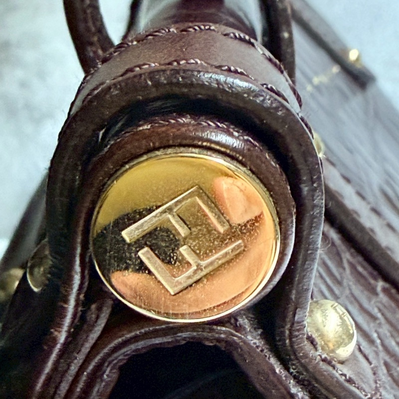 FENDI復古油皮醫生包(深咖啡)-4