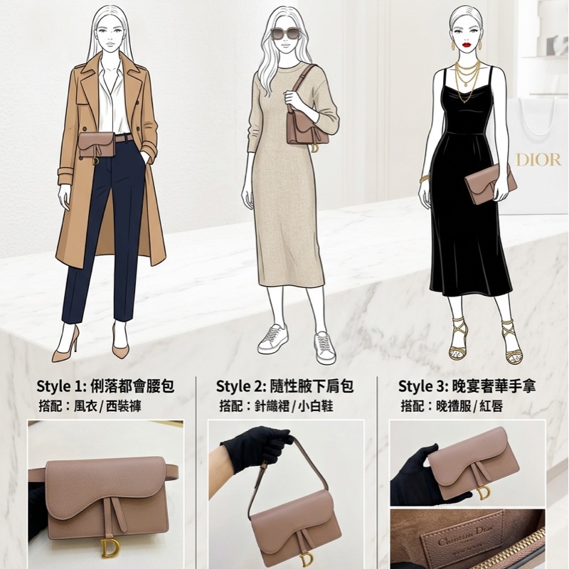 🎀 【極致優雅．近新珍藏】Dior Saddle Belt Pouch馬鞍粒面小牛皮腰包 / 附皮帶 🎀-9