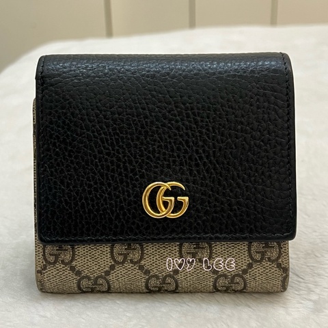GUCCI GG Marmont Medium 中款 雙G 皮革 卡夾 短夾 黑色 烏木色 598587 正品 二手精品