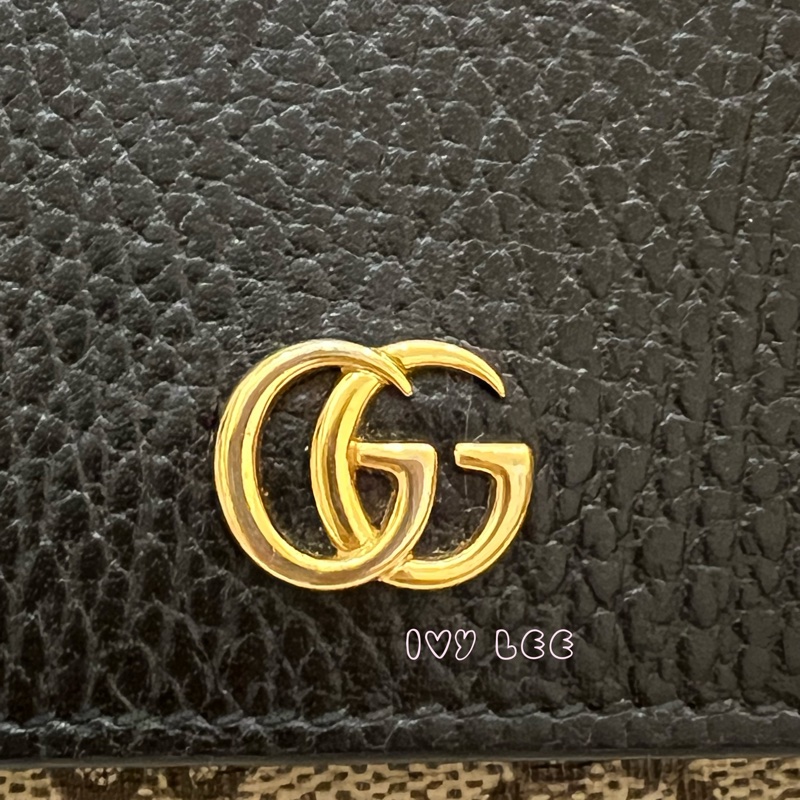 GUCCI GG Marmont Medium 中款 雙G 皮革 卡夾 短夾 黑色 烏木色 598587 正品 二手精品-2