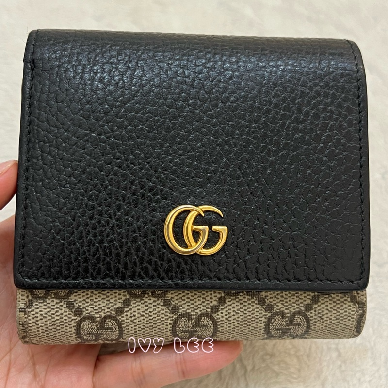 GUCCI GG Marmont Medium 中款 雙G 皮革 卡夾 短夾 黑色 烏木色 598587 正品 二手精品-29