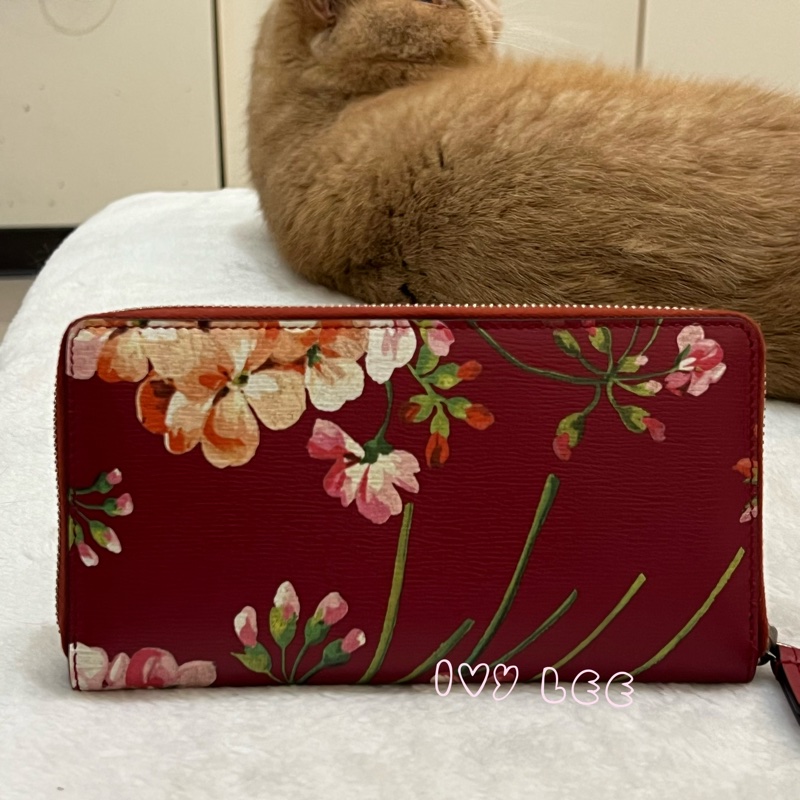 GUCCI 410102 花卉圖案 紅 ㄇ字拉鍊長夾 正品 二手精品-1