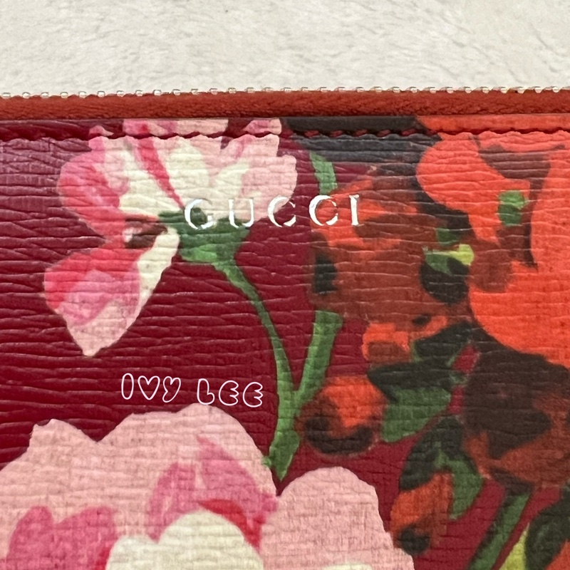 GUCCI 410102 花卉圖案 紅 ㄇ字拉鍊長夾 正品 二手精品-2