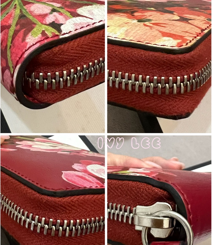 GUCCI 410102 花卉圖案 紅 ㄇ字拉鍊長夾 正品 二手精品-5