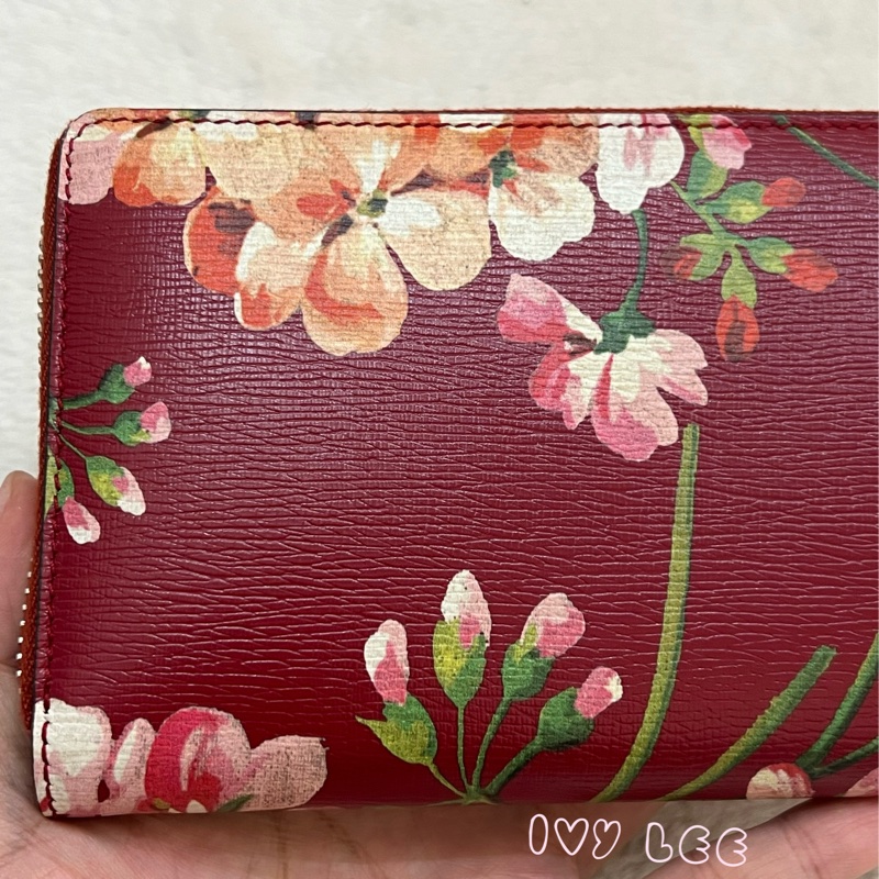 GUCCI 410102 花卉圖案 紅 ㄇ字拉鍊長夾 正品 二手精品-23