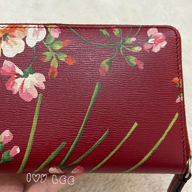GUCCI 410102 花卉圖案 紅 ㄇ字拉鍊長夾 正品 二手精品-24