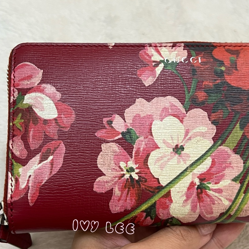 GUCCI 410102 花卉圖案 紅 ㄇ字拉鍊長夾 正品 二手精品-25