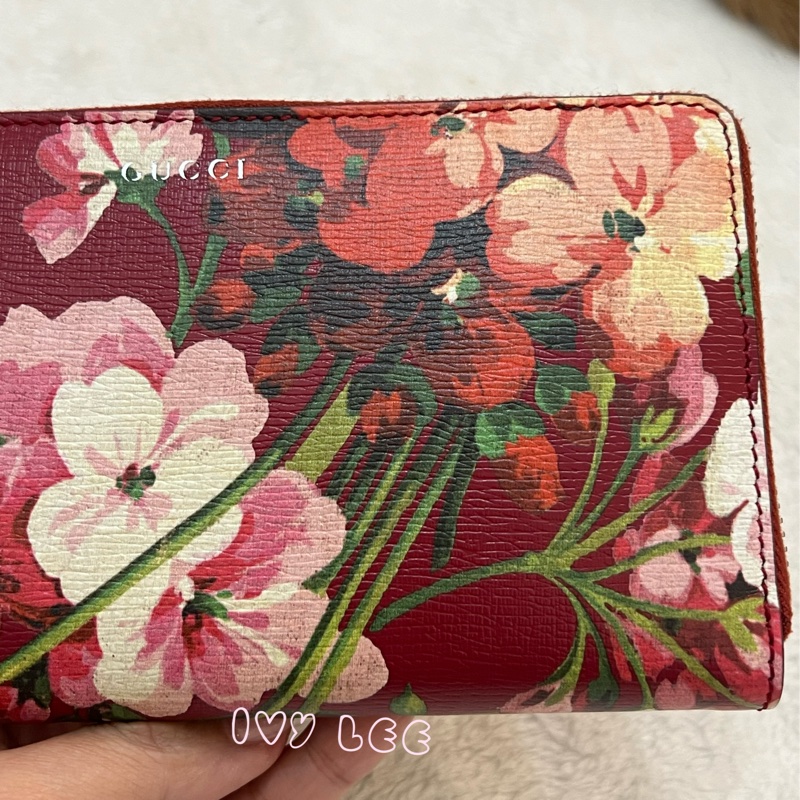 GUCCI 410102 花卉圖案 紅 ㄇ字拉鍊長夾 正品 二手精品-26