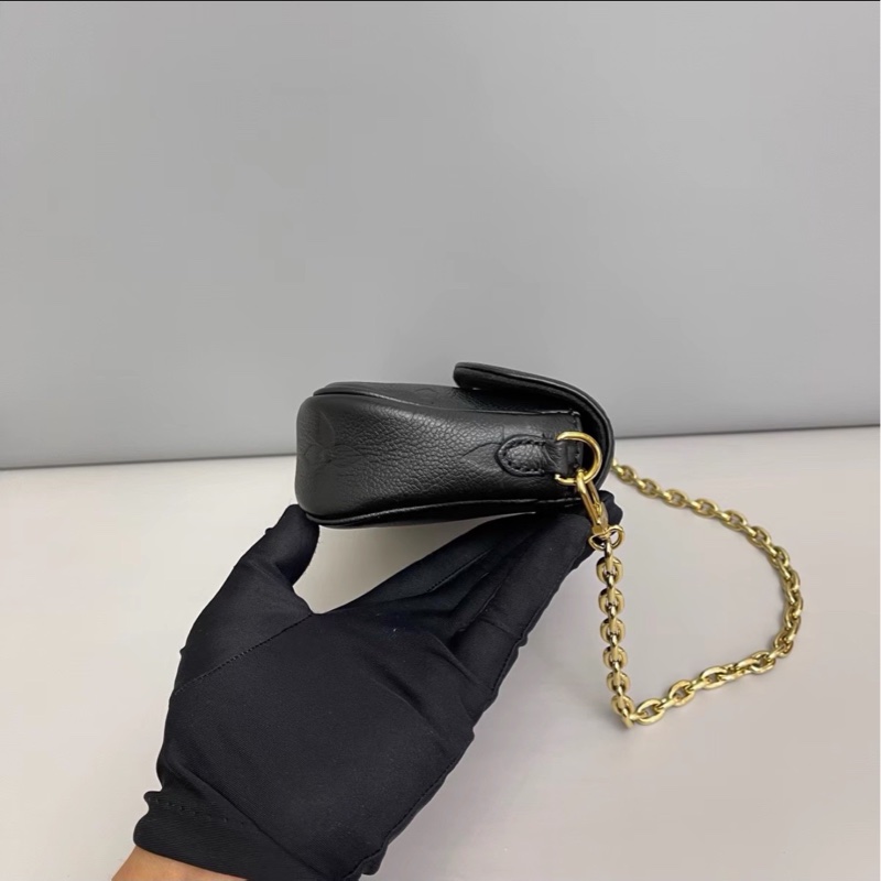 低價出售❤️‍🔥99新🆕Lv路易威登全皮黑色老花壓紋IVY包鏈條包單肩斜挎腋下包-9