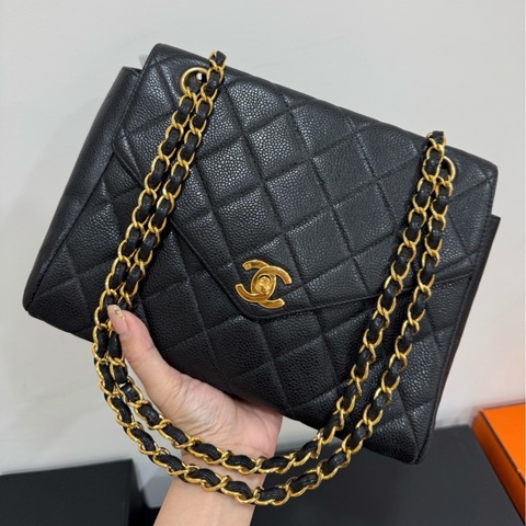 CHANEL 香奈兒 vintage 黑金 CF 荔枝牛皮 鏈條包 斜背包 肩背包 側背包 手提包