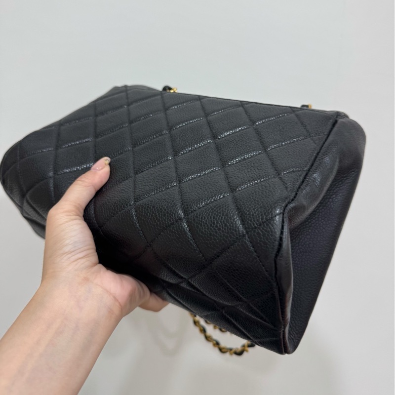 CHANEL 香奈兒 vintage 黑金 CF 荔枝牛皮 鏈條包 斜背包 肩背包 側背包 手提包-9