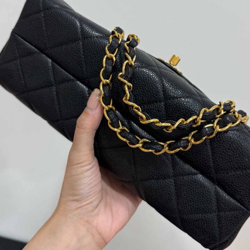 CHANEL 香奈兒 vintage 黑金 CF 荔枝牛皮 鏈條包 斜背包 肩背包 側背包 手提包-10