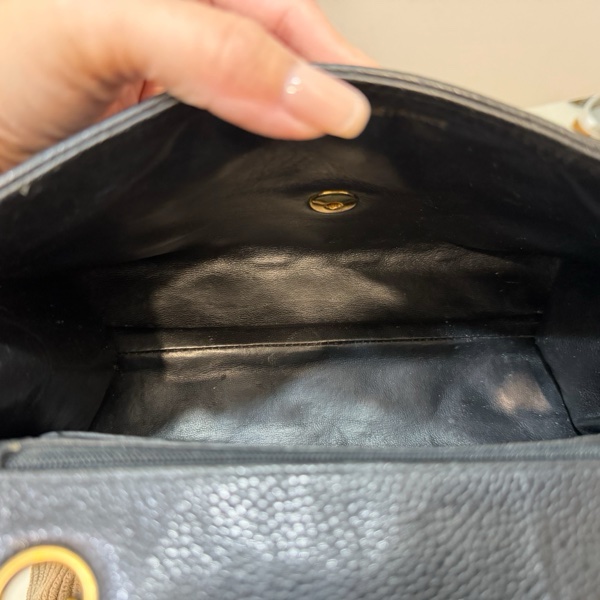 CHANEL 香奈兒 vintage 黑金 CF 荔枝牛皮 鏈條包 斜背包 肩背包 側背包 手提包-11