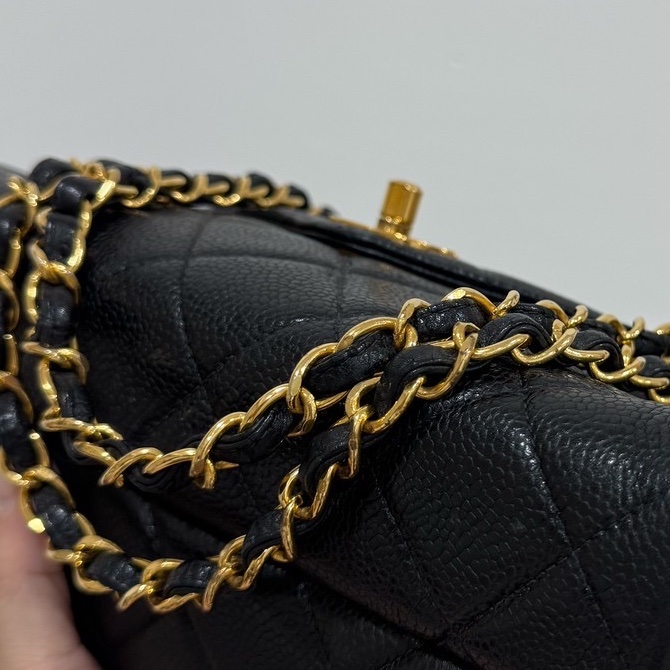 CHANEL 香奈兒 vintage 黑金 CF 荔枝牛皮 鏈條包 斜背包 肩背包 側背包 手提包-12