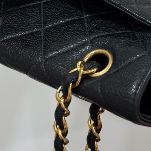 CHANEL 香奈兒 vintage 黑金 CF 荔枝牛皮 鏈條包 斜背包 肩背包 側背包 手提包-14