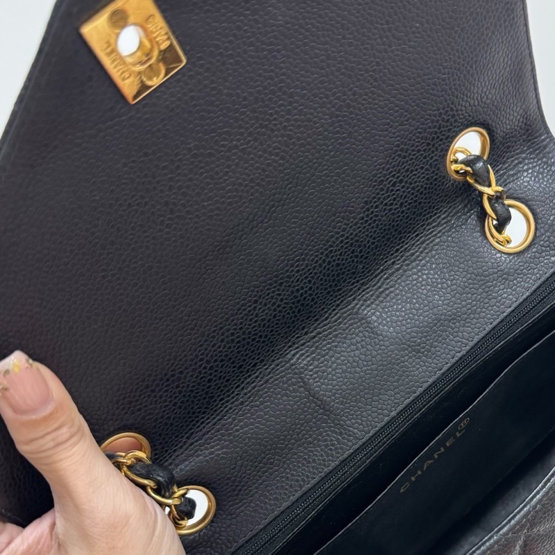 CHANEL 香奈兒 vintage 黑金 CF 荔枝牛皮 鏈條包 斜背包 肩背包 側背包 手提包-17