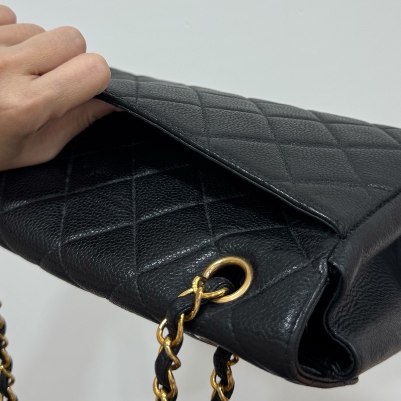 CHANEL 香奈兒 vintage 黑金 CF 荔枝牛皮 鏈條包 斜背包 肩背包 側背包 手提包-18