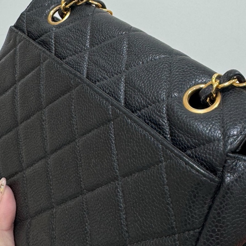 CHANEL 香奈兒 vintage 黑金 CF 荔枝牛皮 鏈條包 斜背包 肩背包 側背包 手提包-19