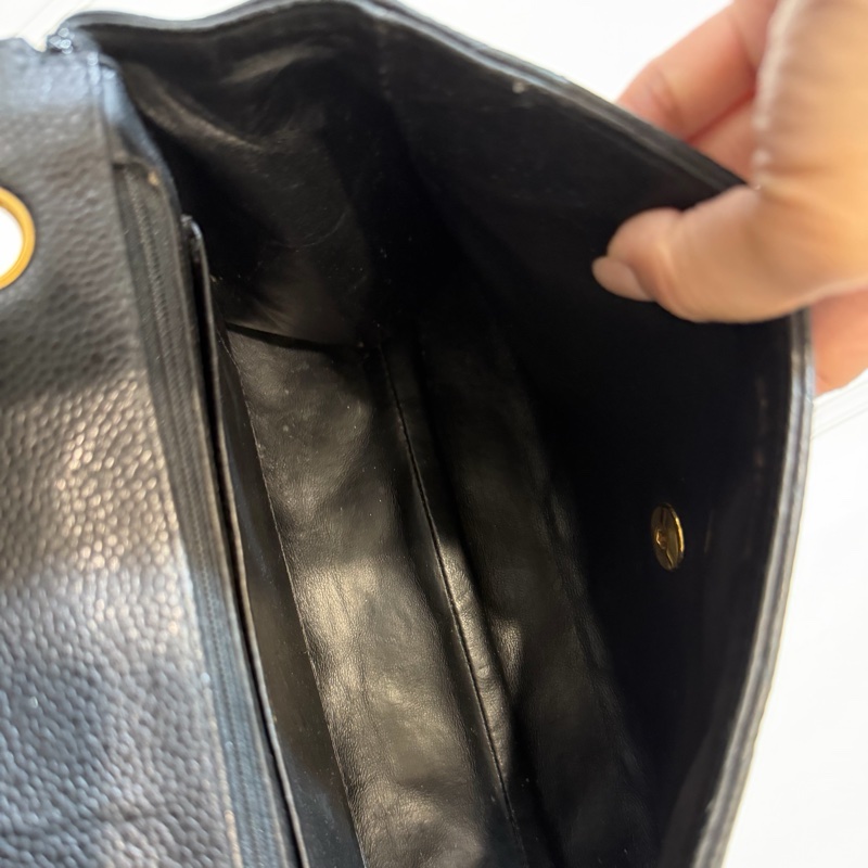 CHANEL 香奈兒 vintage 黑金 CF 荔枝牛皮 鏈條包 斜背包 肩背包 側背包 手提包-28