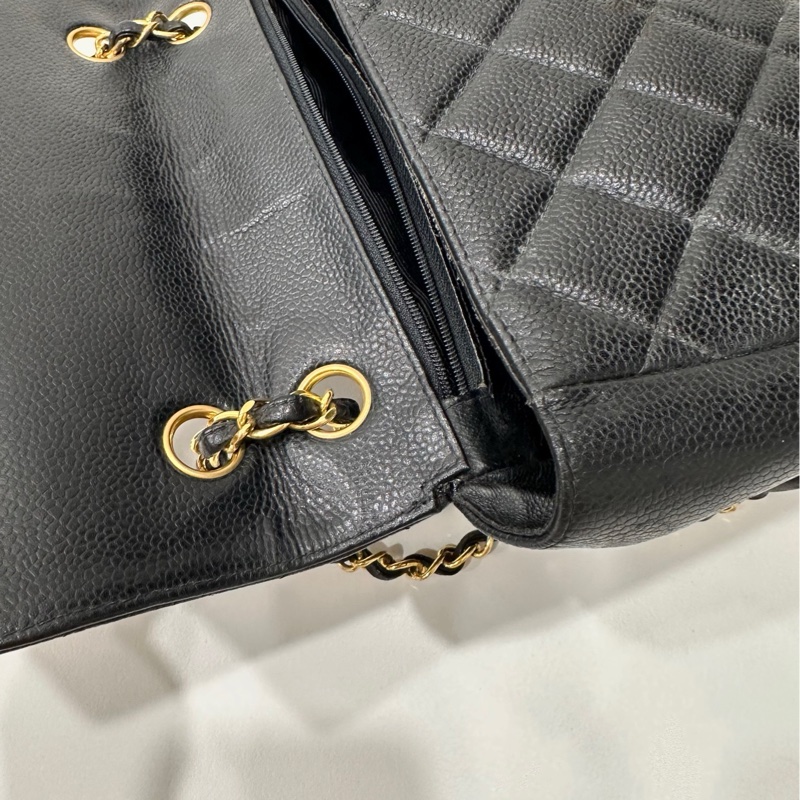 CHANEL 香奈兒 vintage 黑金 CF 荔枝牛皮 鏈條包 斜背包 肩背包 側背包 手提包-30