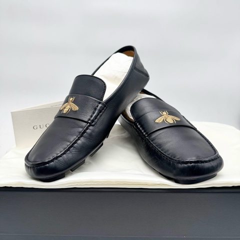 GUCCI/古馳 蜜蜂印花時尚樂福鞋平底鞋，7碼 附件：塵袋