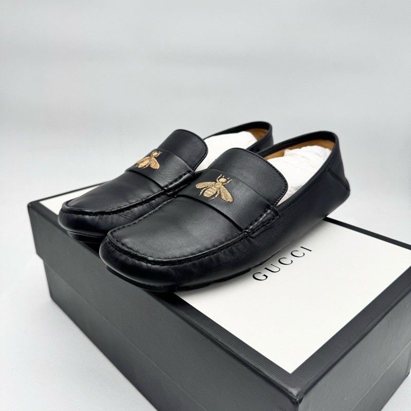 GUCCI/古馳 蜜蜂印花時尚樂福鞋平底鞋，7碼 附件：塵袋-1