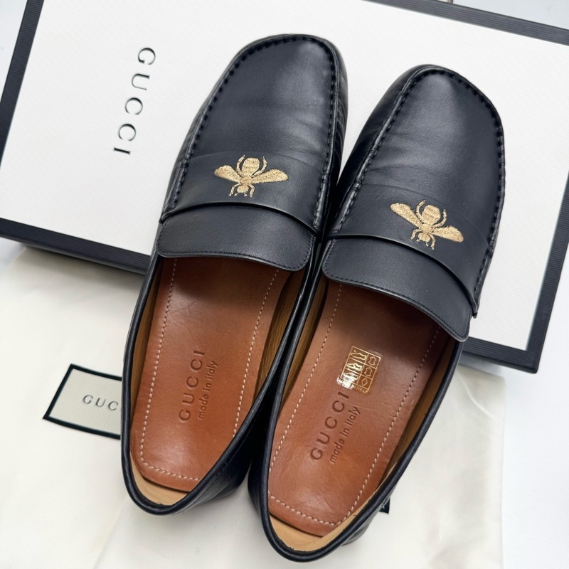 GUCCI/古馳 蜜蜂印花時尚樂福鞋平底鞋，7碼 附件：塵袋-3
