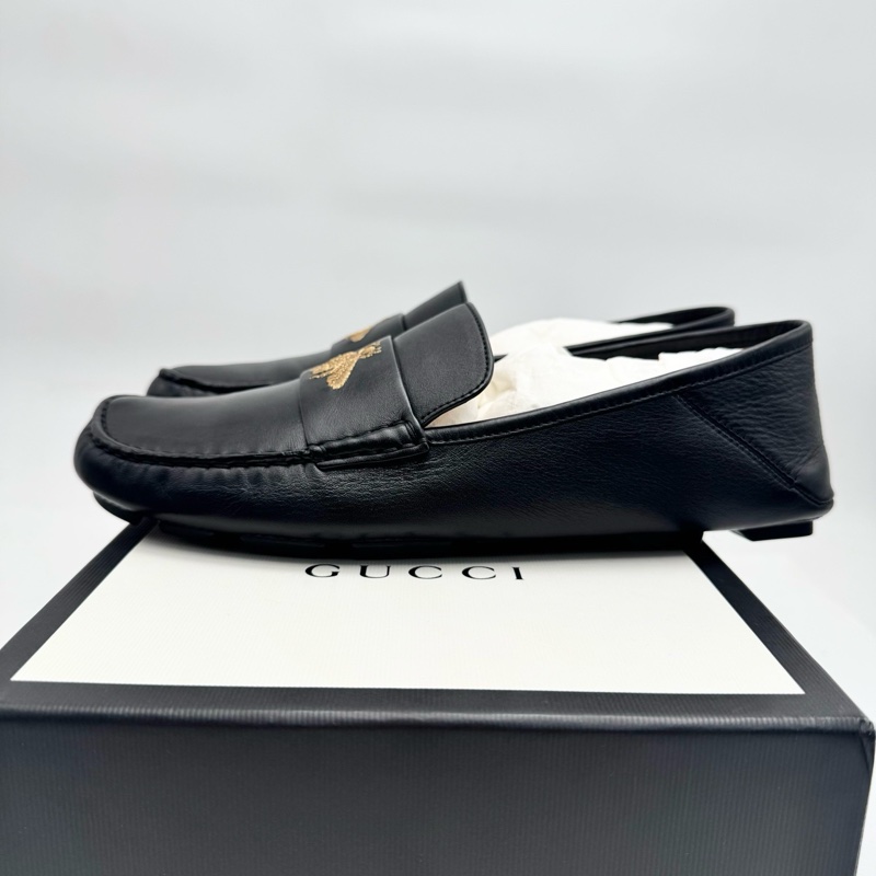 GUCCI/古馳 蜜蜂印花時尚樂福鞋平底鞋，7碼 附件：塵袋-9