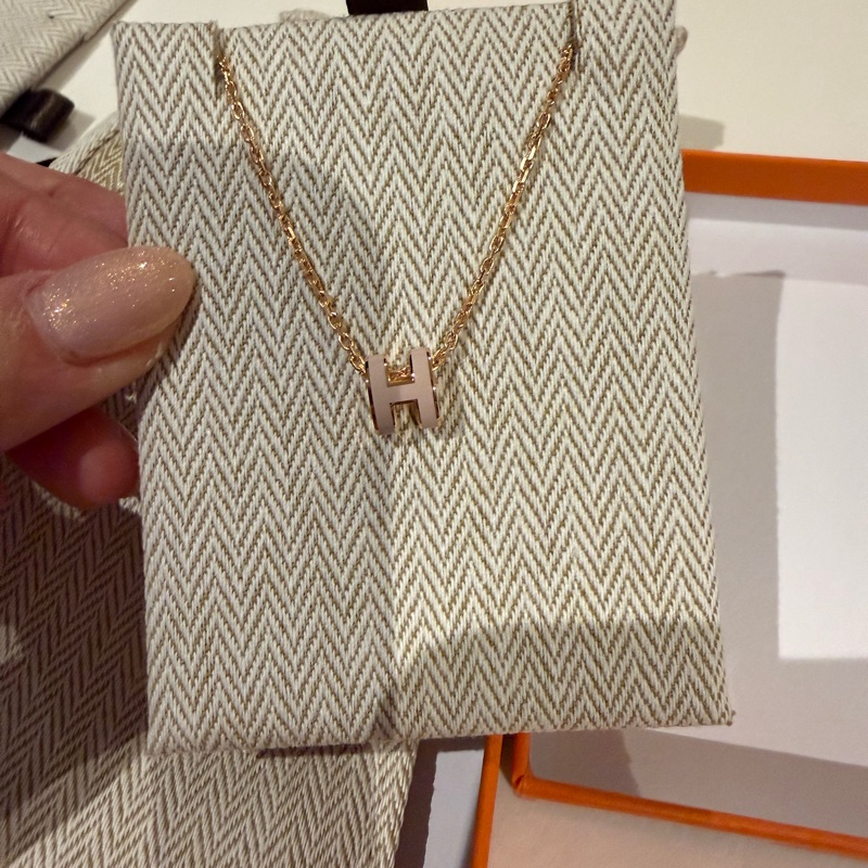 💖Hermes mini Pop H 項鍊 新色 粉杏色 玫瑰金💖 全新 現貨-3