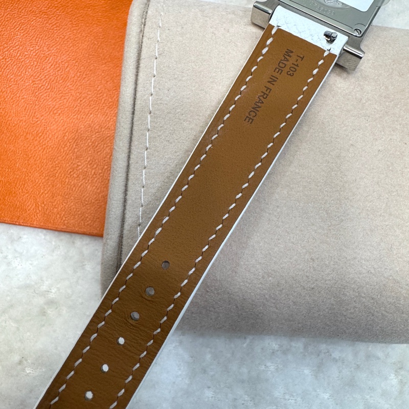 Hermes 愛馬仕銀色錶框白色牛皮 Heure H25mm手錶 HH1.210-6