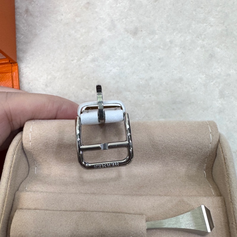 Hermes 愛馬仕銀色錶框白色牛皮 Heure H25mm手錶 HH1.210-8