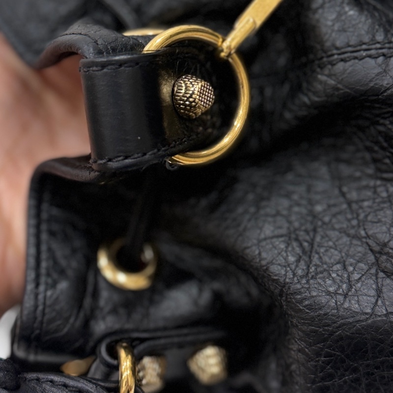 Balenciaga 巴黎世家 ponpon 經典 黑色 金釦 水桶包 機車包 手提包 斜背包 側背包 肩背包-47
