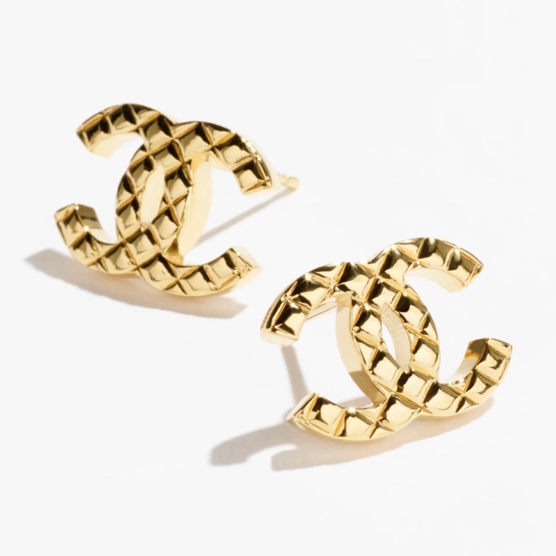 香奈兒 coco crush 平替版金色格菱紋垂墜雙C耳環-0